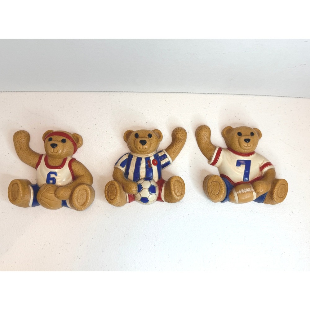 Vintage Home Interiors Syroco Sports Teddy Bear Wall Plaques Set of 3 USA 7685